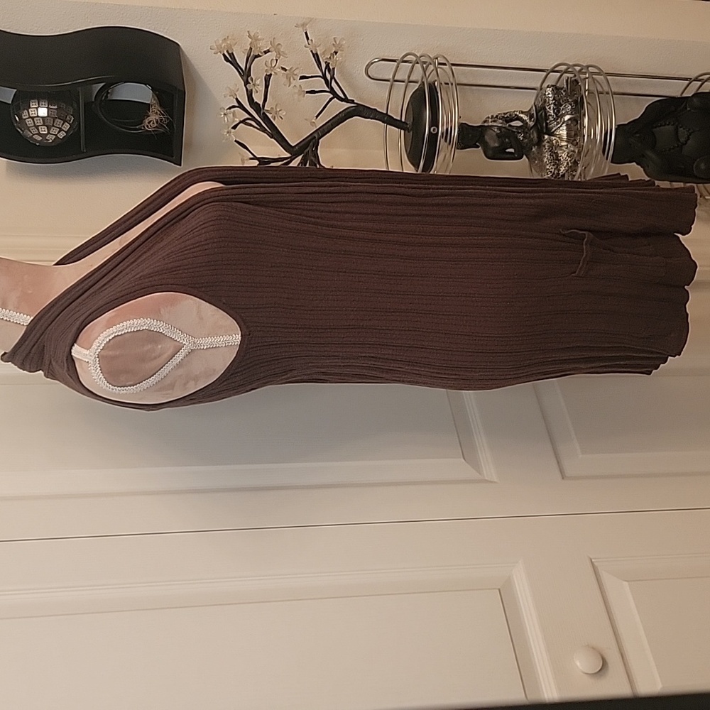 Dress Barn Chocolate Brown Sleeveless Long Cardigan, Size L. with pockets. - Picture 3 of 7